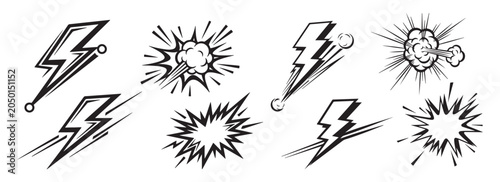 Comic sparks explosion flash lightning speed force power punch blast boom energy icon vector illustration