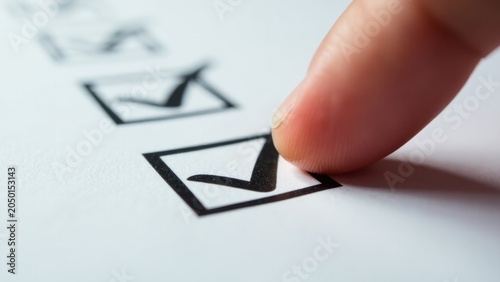 A person presses a check mark on a paper, marking something complete