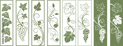 Quadro su tela Grapevine illustrations with leaves and bunches