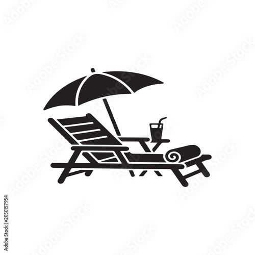Beach chair with umbrella and drink on side table outdoor relaxation