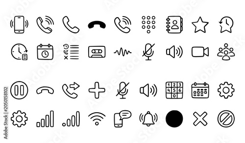 Bild auf Leinwand Phone Communication and Call Doodle Icon Collection Vector Ringtone Set