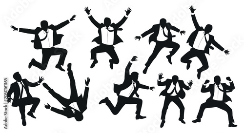 Fotografija Silhouettes of Businessmen Celebrating Success with Energetic Jumping