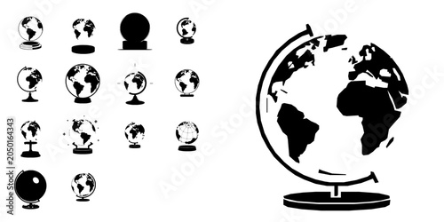 Bild auf Leinwand Globe Paperweight Desk Office Icon Minimal Black Flat Vector Modern Design