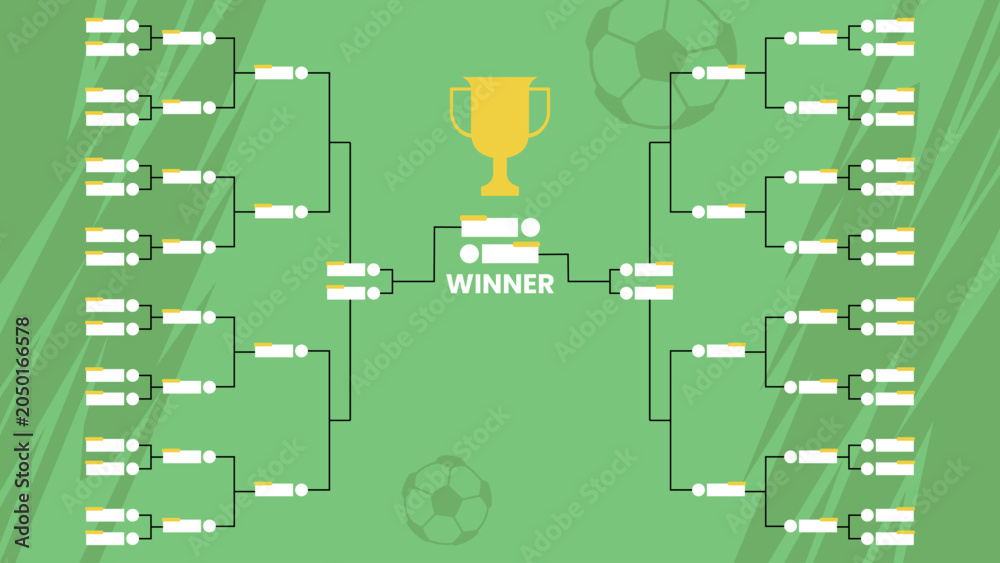 Fototapeta premium Soccer Tournament Bracket Template with Trophy and Winner Slot. Soccer Football Tournament Background template