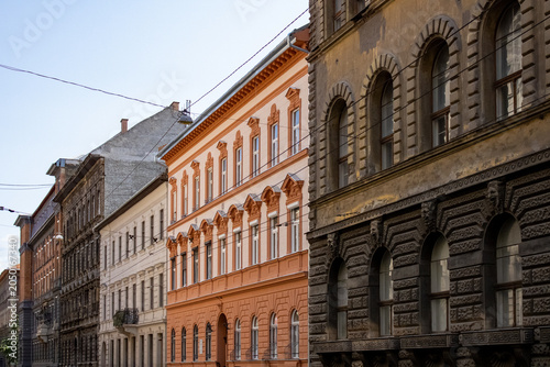 View of the old town street with colorful facades of houses, Budapest, Hungary
