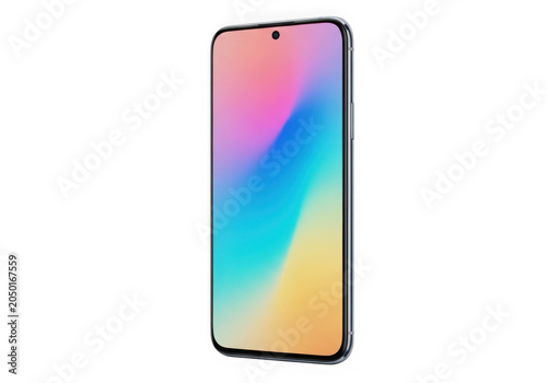 Modern smartphone with gradient display screen isolated on transparent background