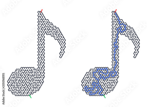Labyrinth puzzle in the form of a note with interconnected paths  