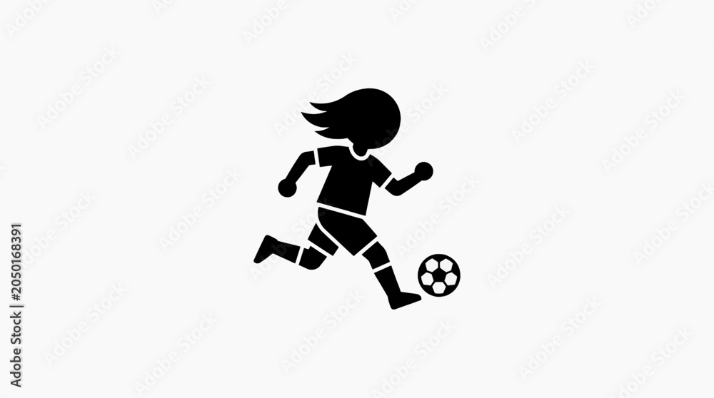 Fototapeta premium A silhouette of a child playing soccer, dribbling the ball with determination and energy, embodying the spirit of sport and active childhood.