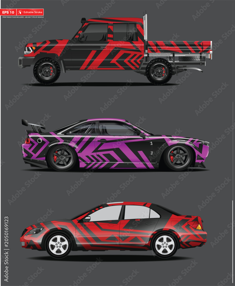 Fototapeta premium Minimalist Vector Car Designs with Bold Patterns