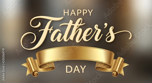 golden label with ribbon and happy fathers day text