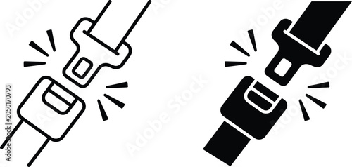 Seat belt icon set, car safety buckle symbol, vector illustration