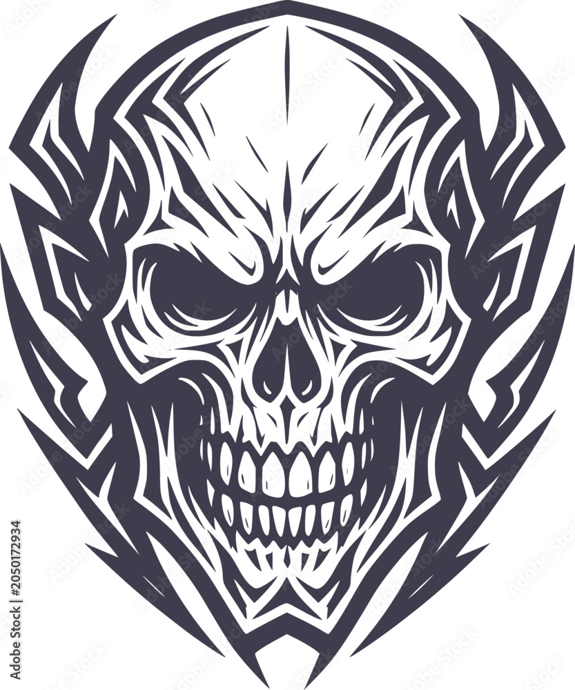 Fototapeta premium Vintage Gothic Skull Vector Design With Bold Blackwork And Dark Aesthetic Style