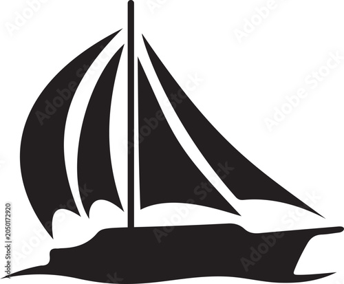 Принти на полотні Black silhouette of a sailboat on the water with white background