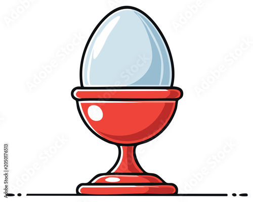 Stylized egg in red eggcup cartoon illustration breakfast preparation dining
