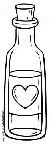 Hand Drawn Outline of a Bottle with a Heart Label and Cork Stopper