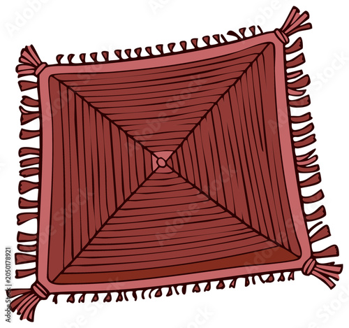 Illustrated square rug design with fringe tassels and linear pattern