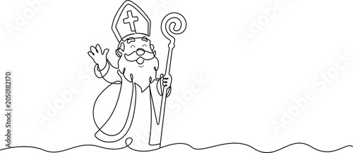 Bild auf Leinwand Continuous line drawing Saint Nicholas, bishop, cartoon vector illustration, lin