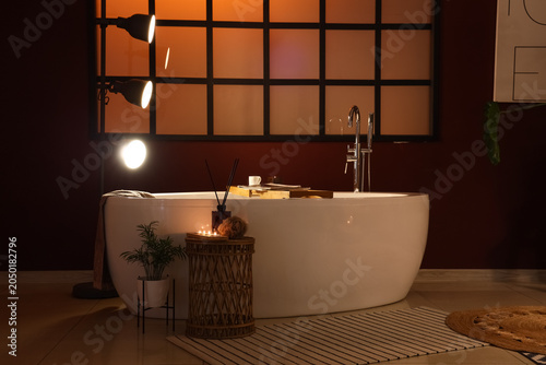 Interior of dark bathroom w...