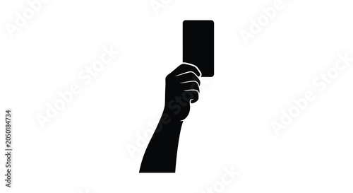 Hand holding rectangular card silhouette against a white background