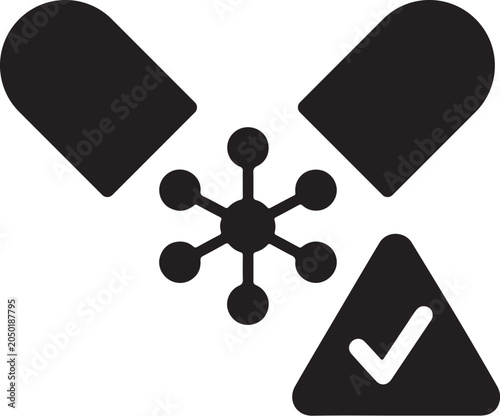 AI Drug Interaction Check — Flat Filled Black Silhouette Glyph Vector Icon for AI Diagnostics & Digital Health Tech App and Medical UI Design