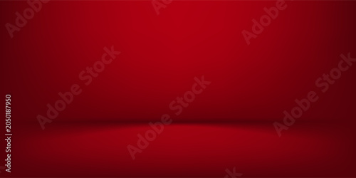 Red studio background. Abstract limbo podium studio room. Dark red gradient wall floor and spotlight scene