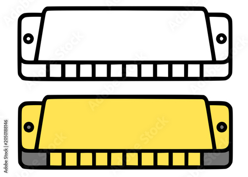 Tableau sur toile Harmonica minimalist icon, in line art and colored style, for coloring page