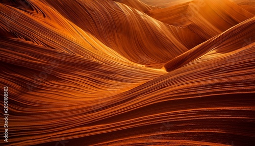 warm layered sandstone like abstract landscape with flowing striations textured ridges and a calm golden glow