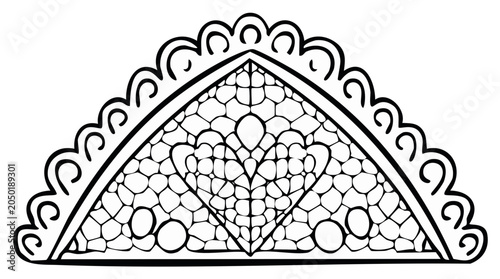 Decorative lace design element in a half-circle shape, elegant pattern for graphic design