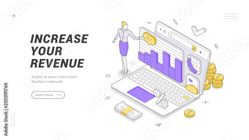 Cuadro en lienzo Isometric banner template for business revenue growth and financial analytics
