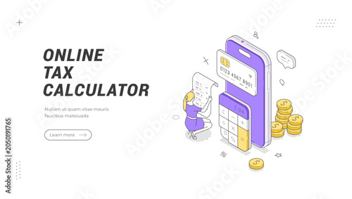 Cuadro en lienzo Isometric banner template for online tax calculator