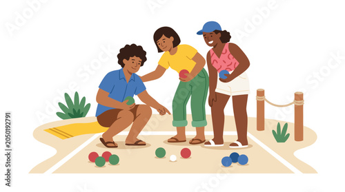 Obraz na plátně Diverse friends playing bocce ball outdoors on a sunny day.