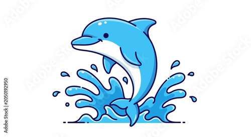 Canvas-taulu Cute cartoon dolphin jumping out of blue water splash