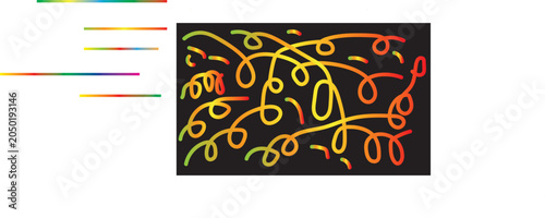 Colorful squiggles on black background with color palette