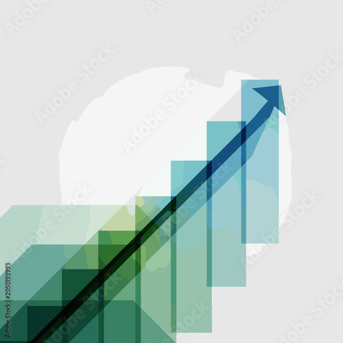 Abstract illustration of a rising bar graph with an upward-trending arrow indicating growth and success.