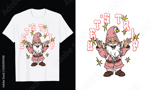 Retro Psychedelic Garden Gnome Let's Trip Stars T Shirt Design