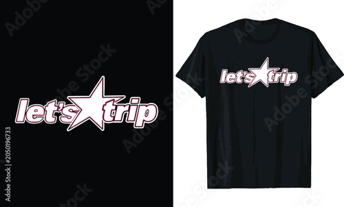 Retro Y2K Star Let's Trip Pink Outline Streetwear T Shirt Design