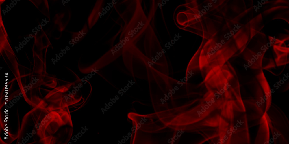 Naklejka premium Red smoke on black background, colourful abstract, red fog minimalistic background, soft curves and enchanting flickers of light, abstract red smoke moving on black background.