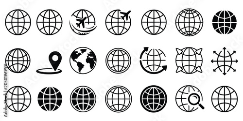 Photos Earth Globe Icon Set, Vector Illustration Collection of World Map Symbols, Globa