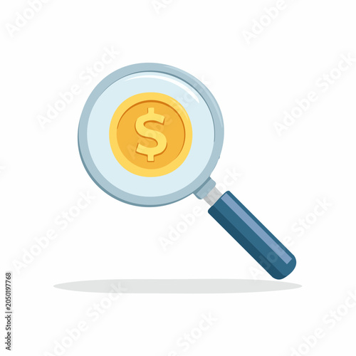 Magnifying glass over a dollar coin