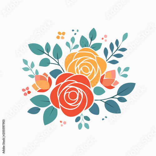 Stylized Floral Arrangement with Roses and Leaves