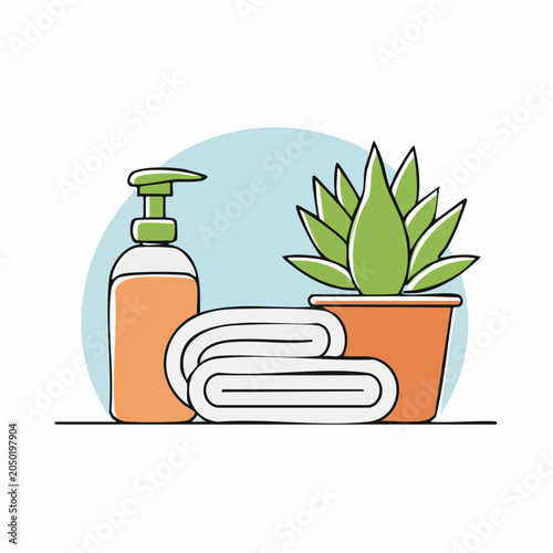 Spa and Wellness Items: Lotion, Towels, and Potted Plant