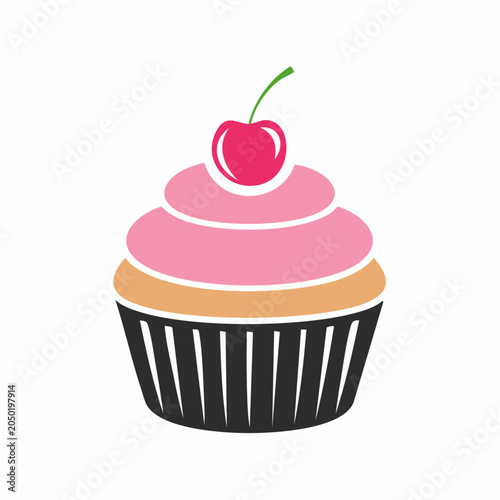 Stylized Cupcake with Pink Frosting and Cherry