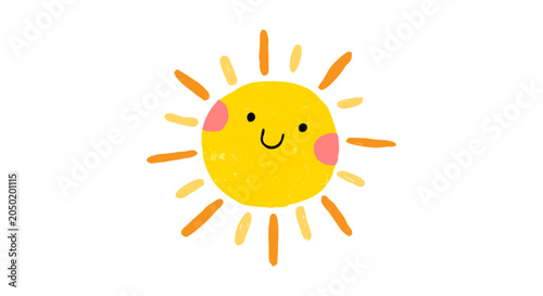 Tableau sur toile Smiling sun with rays and rosy cheeks on white background