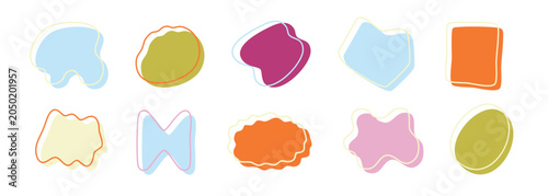 Abstract Organic Shapes Collection Colorful Fluid Blob Elements With Hand Drawn Outline Modern Memphis Style Design Set
