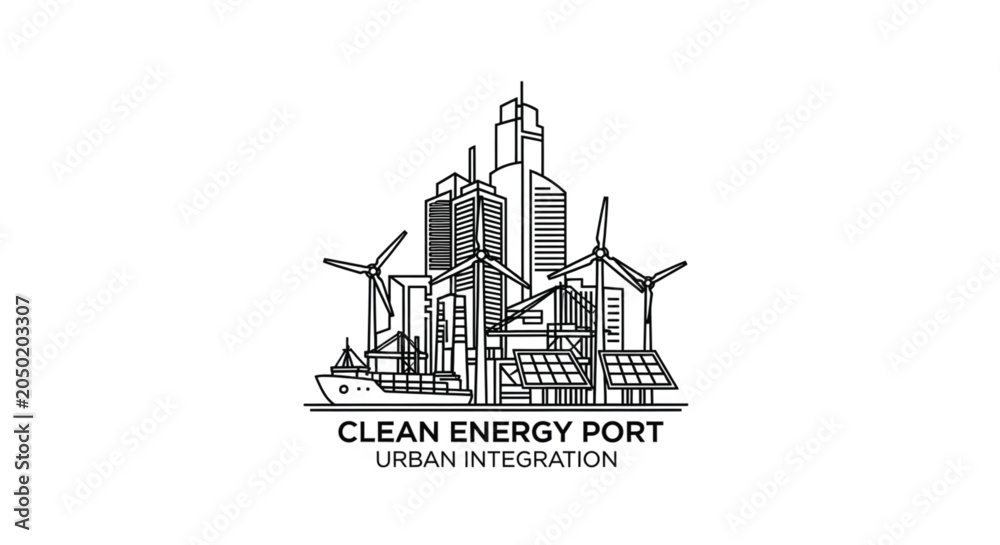 Fototapeta premium Clean Energy Port Urban Industrial Area.