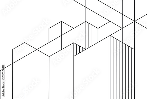 Minimalist isometric structural line art of vertical architectural elements