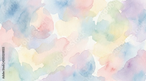 Soft pastel watercolor background with clouds in gentle pastel hues, perfect for digital art and design projects