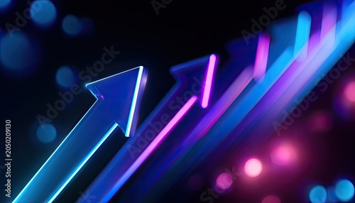 Abstract, glowing arrows ascend against a bokeh background