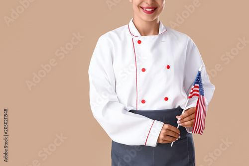 Female chef with USA flag o...