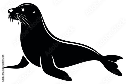 Black silhouette of a harbor seal, sleek aquatic mammal vector illustration, isolated on white for stock graphic designs